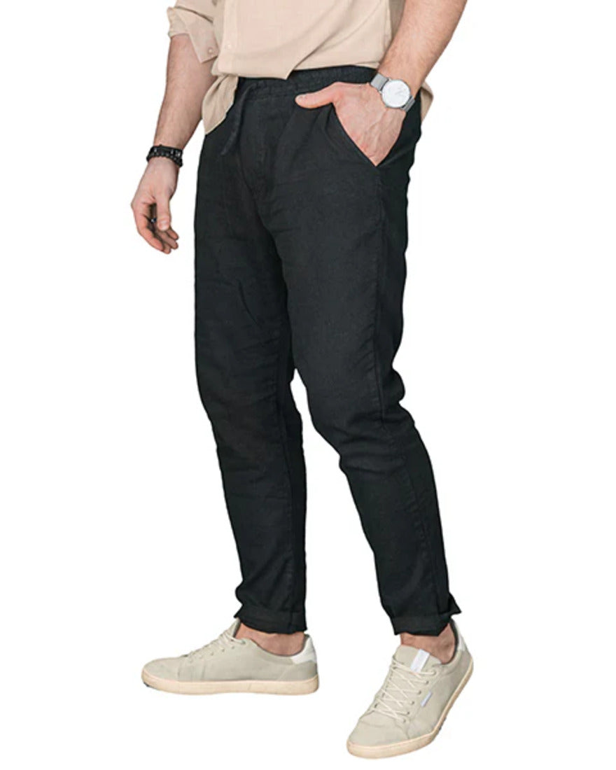 DAVID Παντελόνι Λινό M2Style Μαύρο