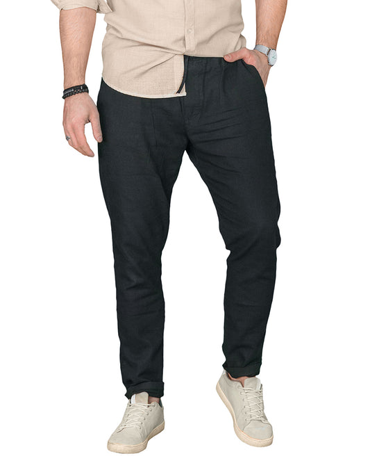 DAVID Παντελόνι Λινό M2Style Μαύρο